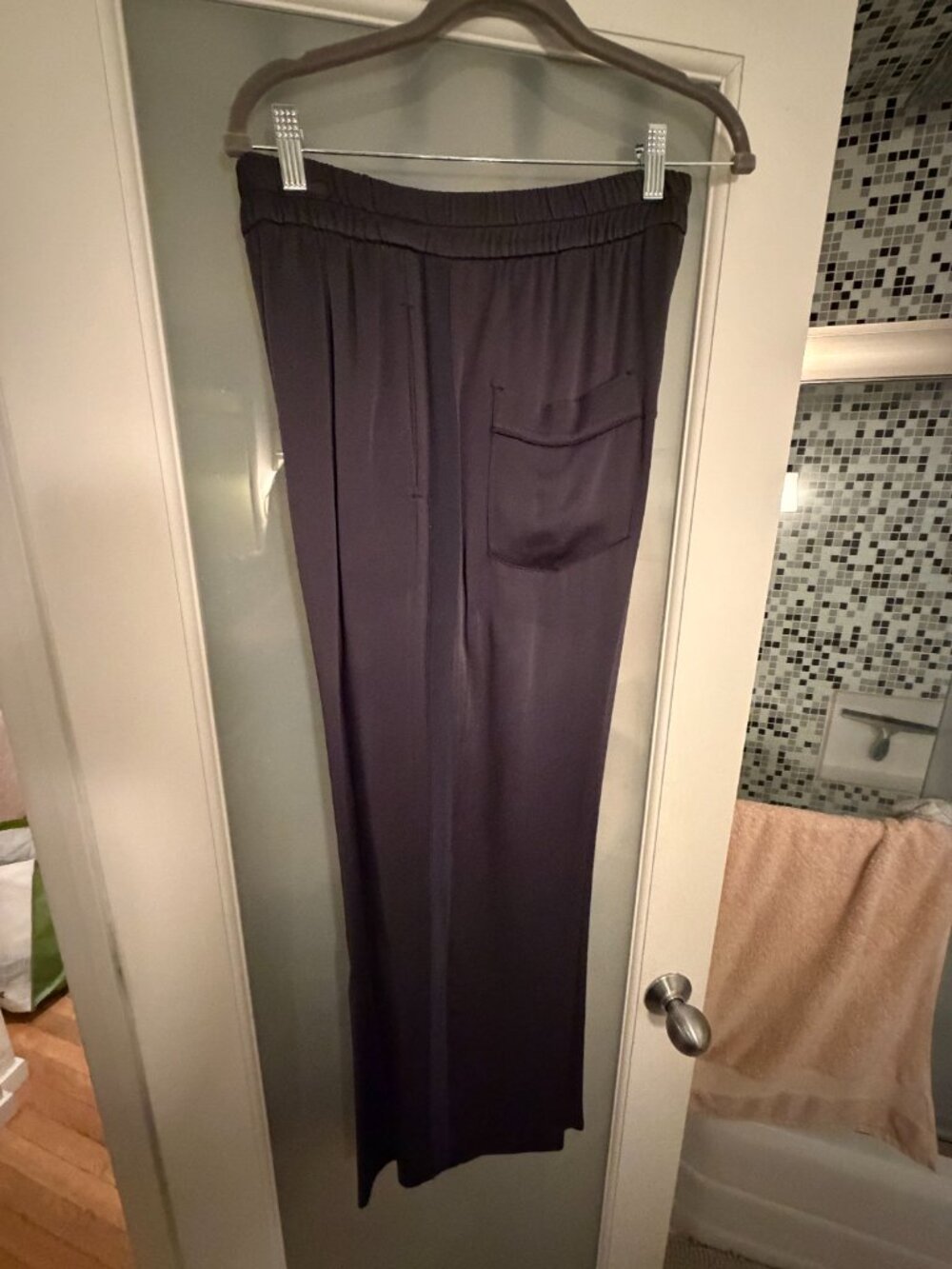 Zara Navy Wide Satin Tuxedo Pants w Pockets